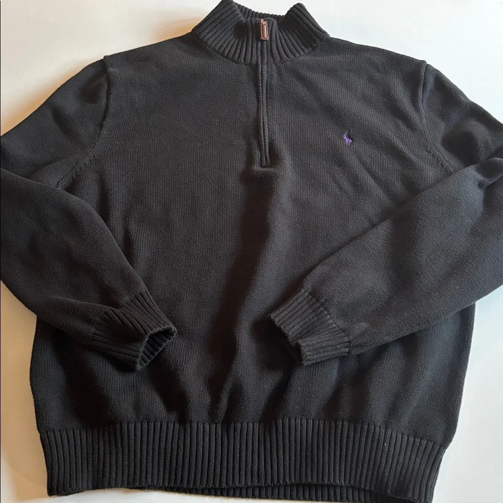 Polo Half-Zip Sweater Size XXL POLO Quarter zip Black Sweater with Purple Logo